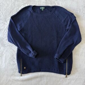 Lauren Jeans Co Ralph Lauren Blue Cotton Knit Sweater XL‎ Women's Zip Detail